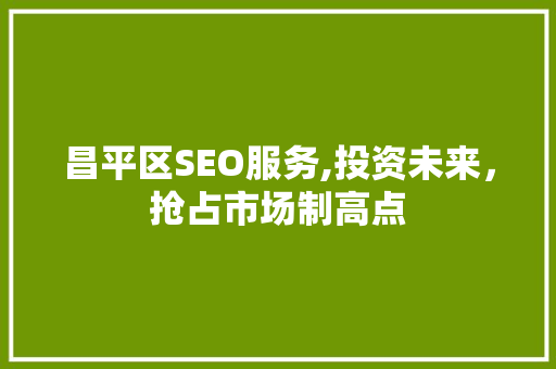昌平区SEO服务,投资未来，抢占市场制高点
