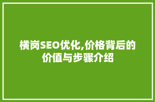 横岗SEO优化,价格背后的价值与步骤介绍