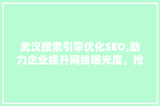 武汉搜索引擎优化SEO,助力企业提升网络曝光度，抢占市场先机