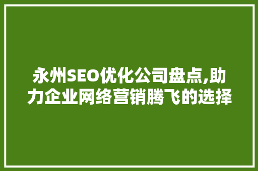 永州SEO优化公司盘点,助力企业网络营销腾飞的选择指南