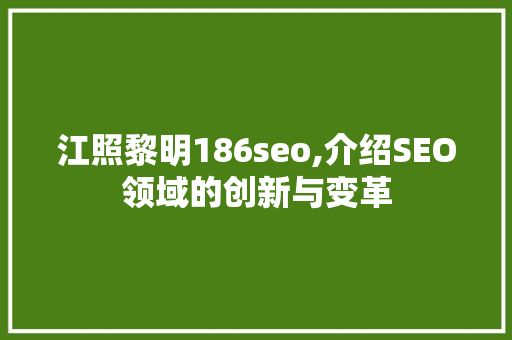 江照黎明186seo,介绍SEO领域的创新与变革