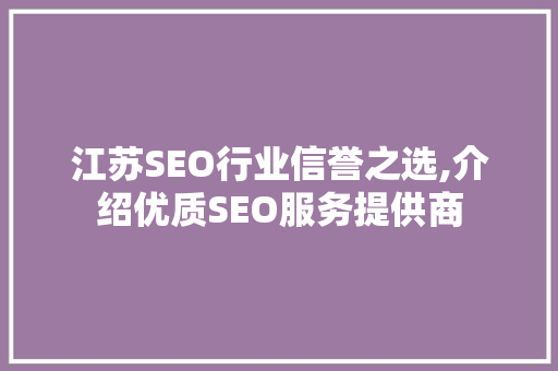 江苏SEO行业信誉之选,介绍优质SEO服务提供商