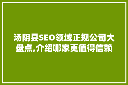 汤阴县SEO领域正规公司大盘点,介绍哪家更值得信赖