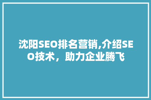 沈阳SEO排名营销,介绍SEO技术，助力企业腾飞