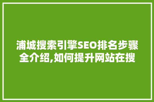 浦城搜索引擎SEO排名步骤全介绍,如何提升网站在搜索引擎中的排名  第1张