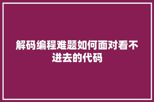 解码编程难题如何面对看不进去的代码