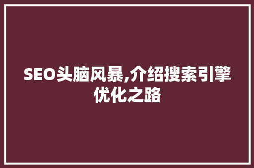 SEO头脑风暴,介绍搜索引擎优化之路