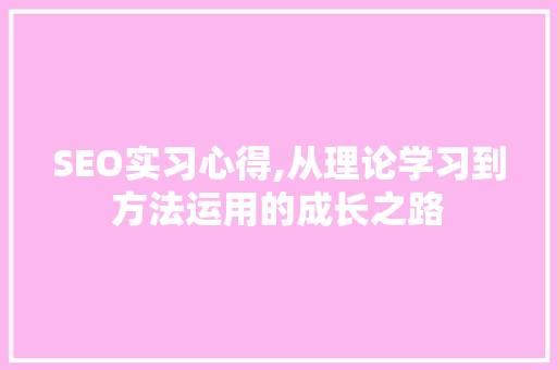 SEO实习心得,从理论学习到方法运用的成长之路