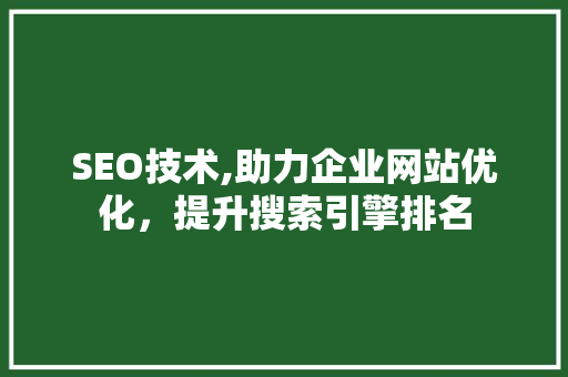 SEO技术,助力企业网站优化，提升搜索引擎排名