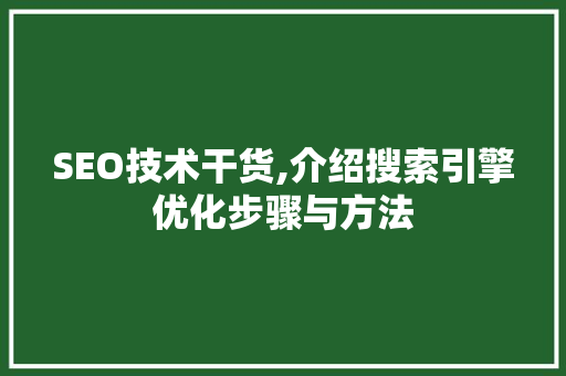 SEO技术干货,介绍搜索引擎优化步骤与方法