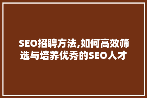 SEO招聘方法,如何高效筛选与培养优秀的SEO人才
