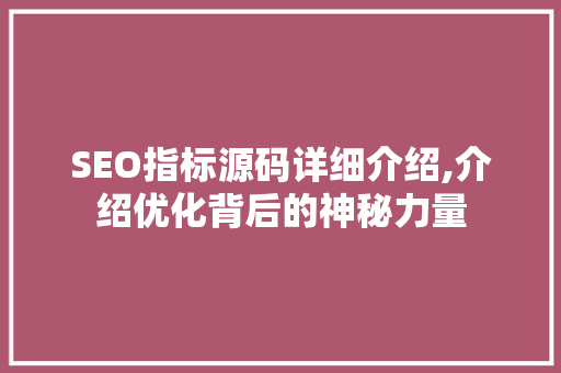 SEO指标源码详细介绍,介绍优化背后的神秘力量