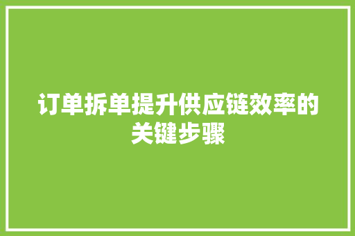 订单拆单提升供应链效率的关键步骤