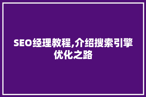 SEO经理教程,介绍搜索引擎优化之路