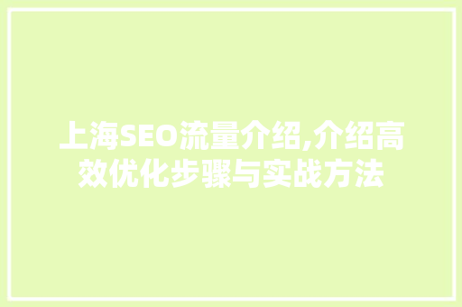 上海SEO流量介绍,介绍高效优化步骤与实战方法