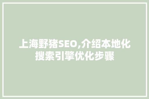 上海野猪SEO,介绍本地化搜索引擎优化步骤