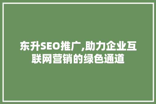东升SEO推广,助力企业互联网营销的绿色通道