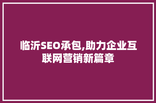 临沂SEO承包,助力企业互联网营销新篇章