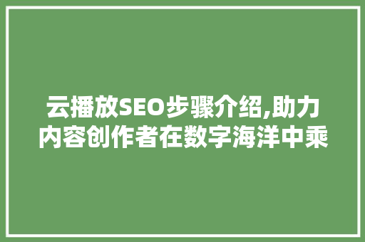 云播放SEO步骤介绍,助力内容创作者在数字海洋中乘风破浪