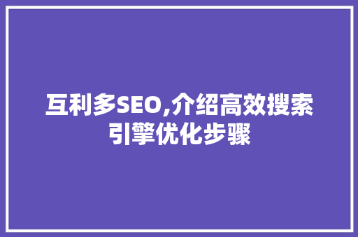 互利多SEO,介绍高效搜索引擎优化步骤