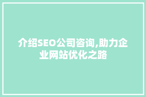 介绍SEO公司咨询,助力企业网站优化之路