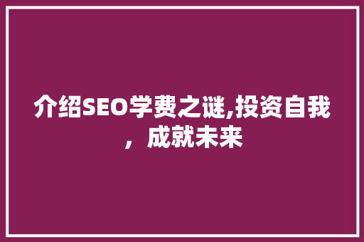 介绍SEO学费之谜,投资自我，成就未来