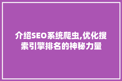 介绍SEO系统爬虫,优化搜索引擎排名的神秘力量