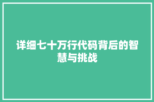 详细七十万行代码背后的智慧与挑战