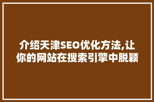 介绍天津SEO优化方法,让你的网站在搜索引擎中脱颖而出