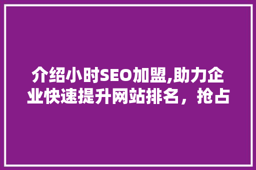 介绍小时SEO加盟,助力企业快速提升网站排名，抢占市场先机