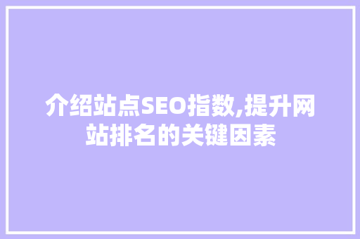 介绍站点SEO指数,提升网站排名的关键因素