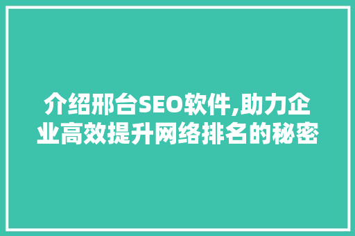 介绍邢台SEO软件,助力企业高效提升网络排名的秘密武器