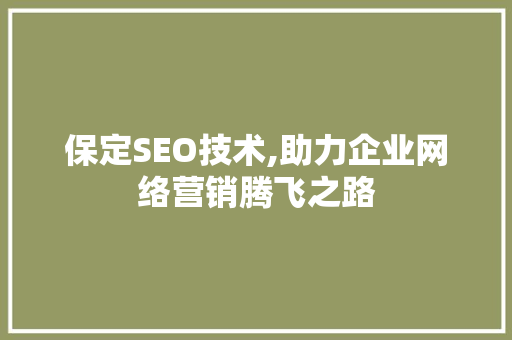 保定SEO技术,助力企业网络营销腾飞之路
