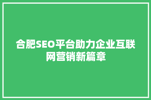 合肥SEO平台助力企业互联网营销新篇章