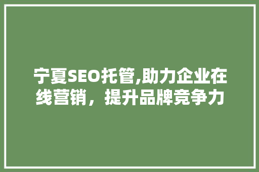 宁夏SEO托管,助力企业在线营销，提升品牌竞争力
