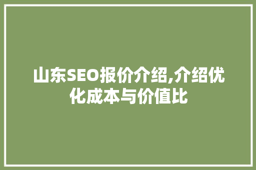 山东SEO报价介绍,介绍优化成本与价值比