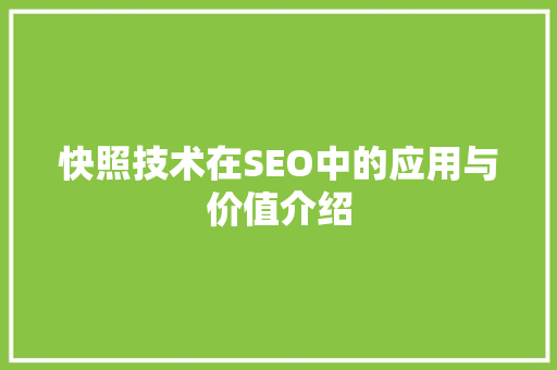 快照技术在SEO中的应用与价值介绍