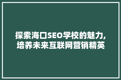 探索海口SEO学校的魅力,培养未来互联网营销精英