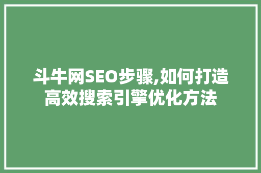斗牛网SEO步骤,如何打造高效搜索引擎优化方法