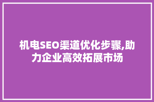 机电SEO渠道优化步骤,助力企业高效拓展市场