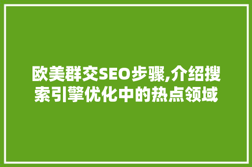 欧美群交SEO步骤,介绍搜索引擎优化中的热点领域