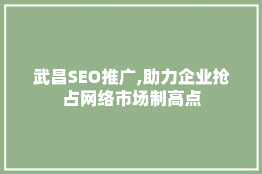 武昌SEO推广,助力企业抢占网络市场制高点
