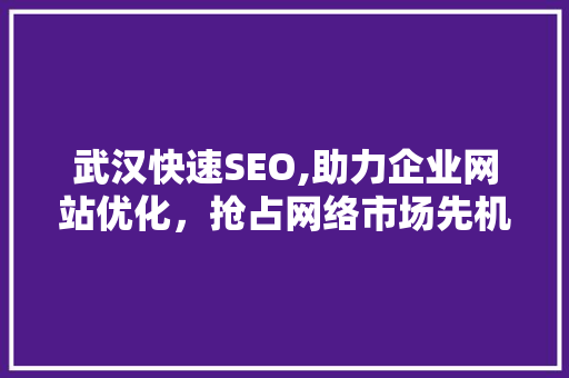 武汉快速SEO,助力企业网站优化，抢占网络市场先机