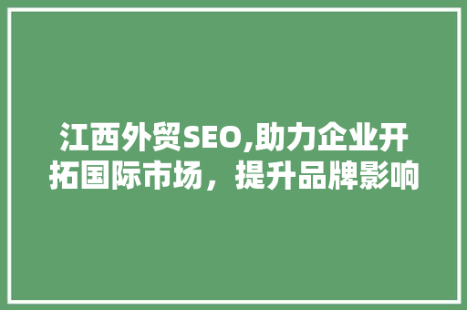 江西外贸SEO,助力企业开拓国际市场，提升品牌影响力