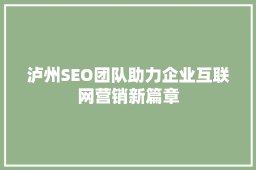 泸州SEO团队助力企业互联网营销新篇章
