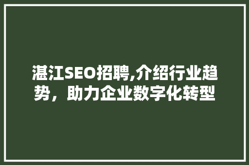 湛江SEO招聘,介绍行业趋势，助力企业数字化转型
