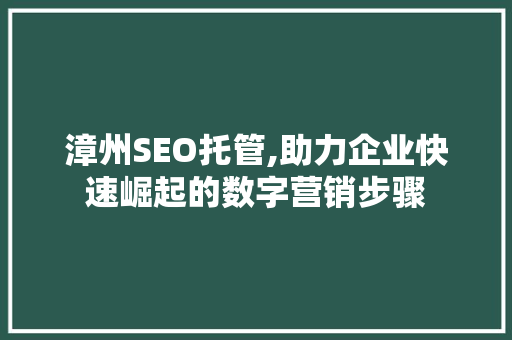 漳州SEO托管,助力企业快速崛起的数字营销步骤