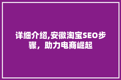 详细介绍,安徽淘宝SEO步骤，助力电商崛起