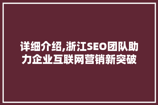 详细介绍,浙江SEO团队助力企业互联网营销新突破