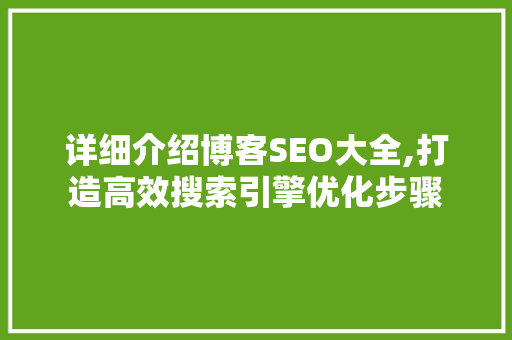 详细介绍博客SEO大全,打造高效搜索引擎优化步骤